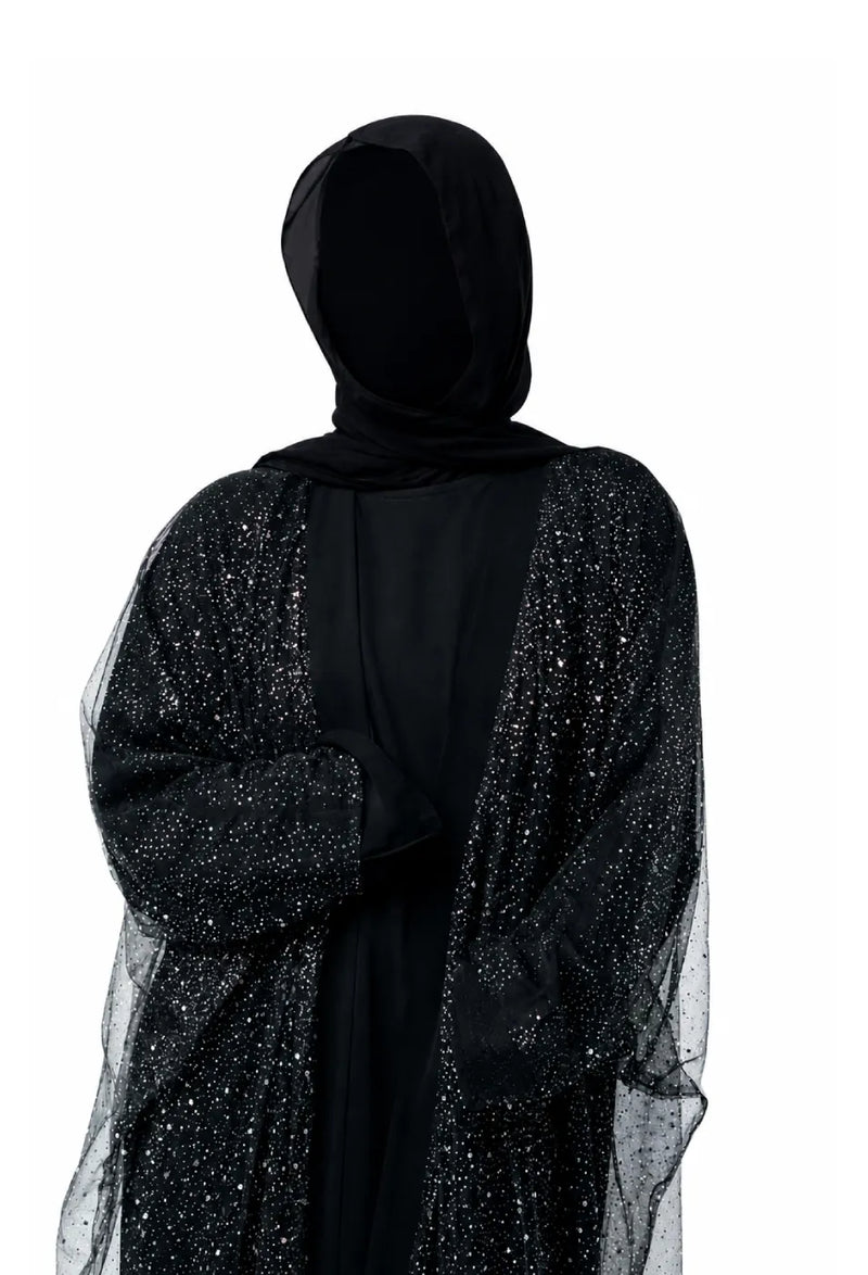 Luxury Three Piece Open Abaya Set – Black