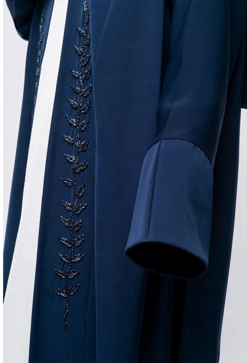 Luxury Embellished Open Abaya - Navy Blue
