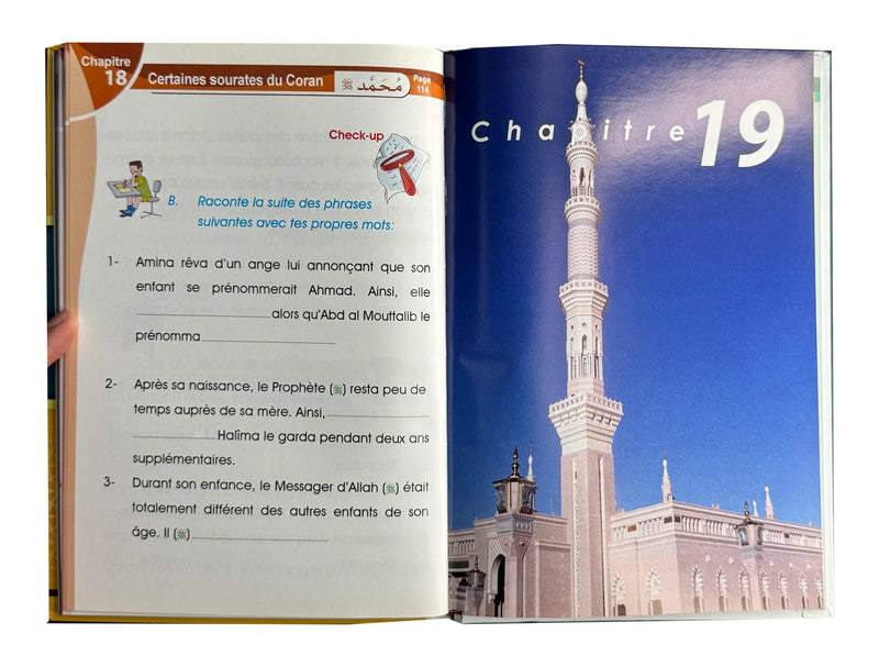 Page intérieure d'Études Islamiques Niveau 2, Chapitres 18-19, certaines sourates du Coran et la vie du Prophète