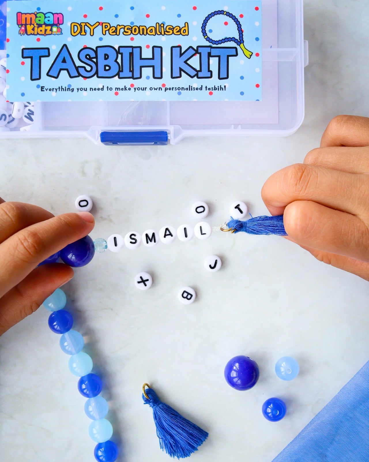 DIY Tasbih Making Kit with Dhikr Cards - Blue