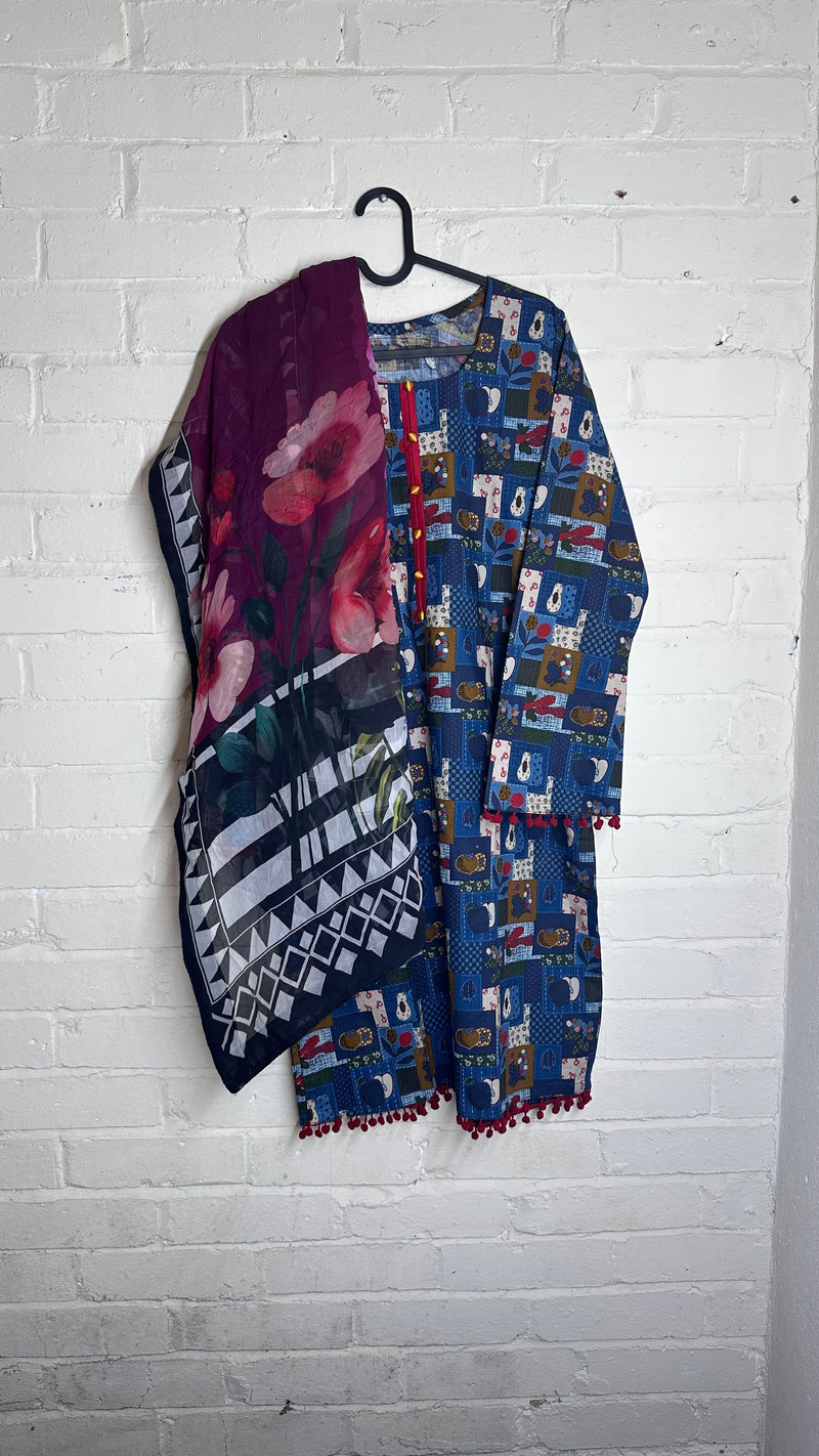 Blue Printed Kurti with Dupatta Set | Elegant Traditional Wear