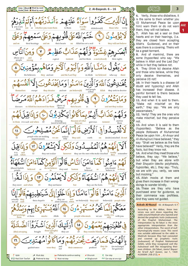 Maqdis B5 Large Al Quran Al Kareem Word-by-Word Translation Colour Coded Tajweed White