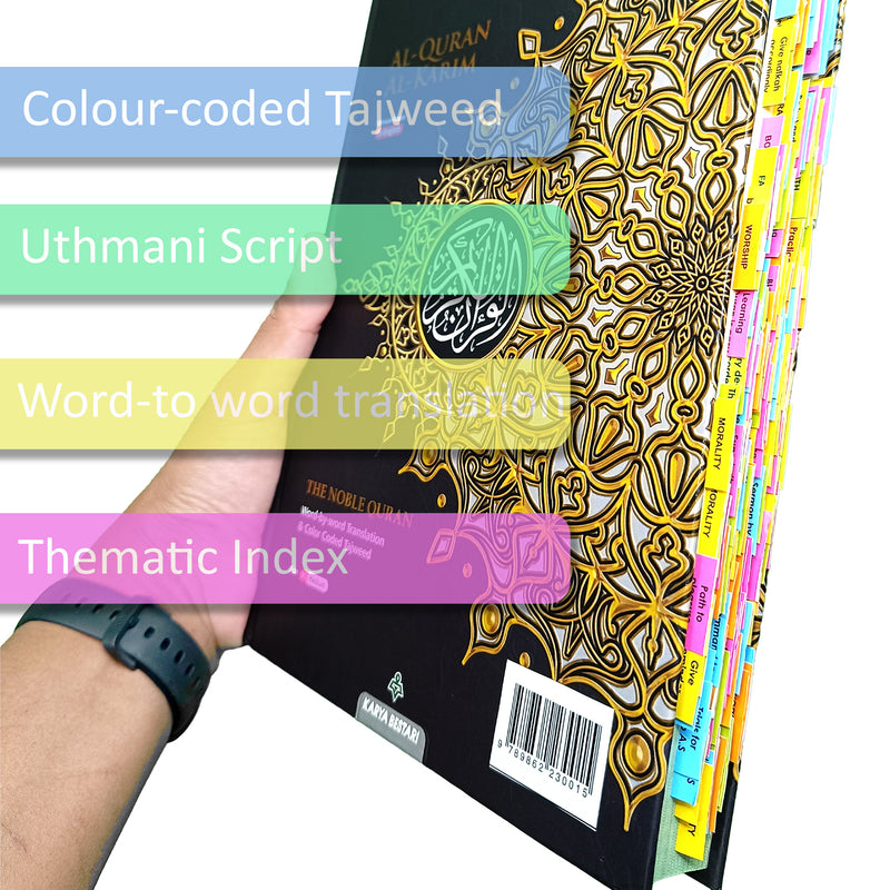 Al-Quran Al-Kareem. The Noble Quran Word by Word English Translation and Color-Coded Tajweed.