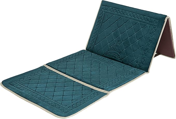 Prayer Mat With Back Support - Thick Padded Janamaz - Soft Foldable