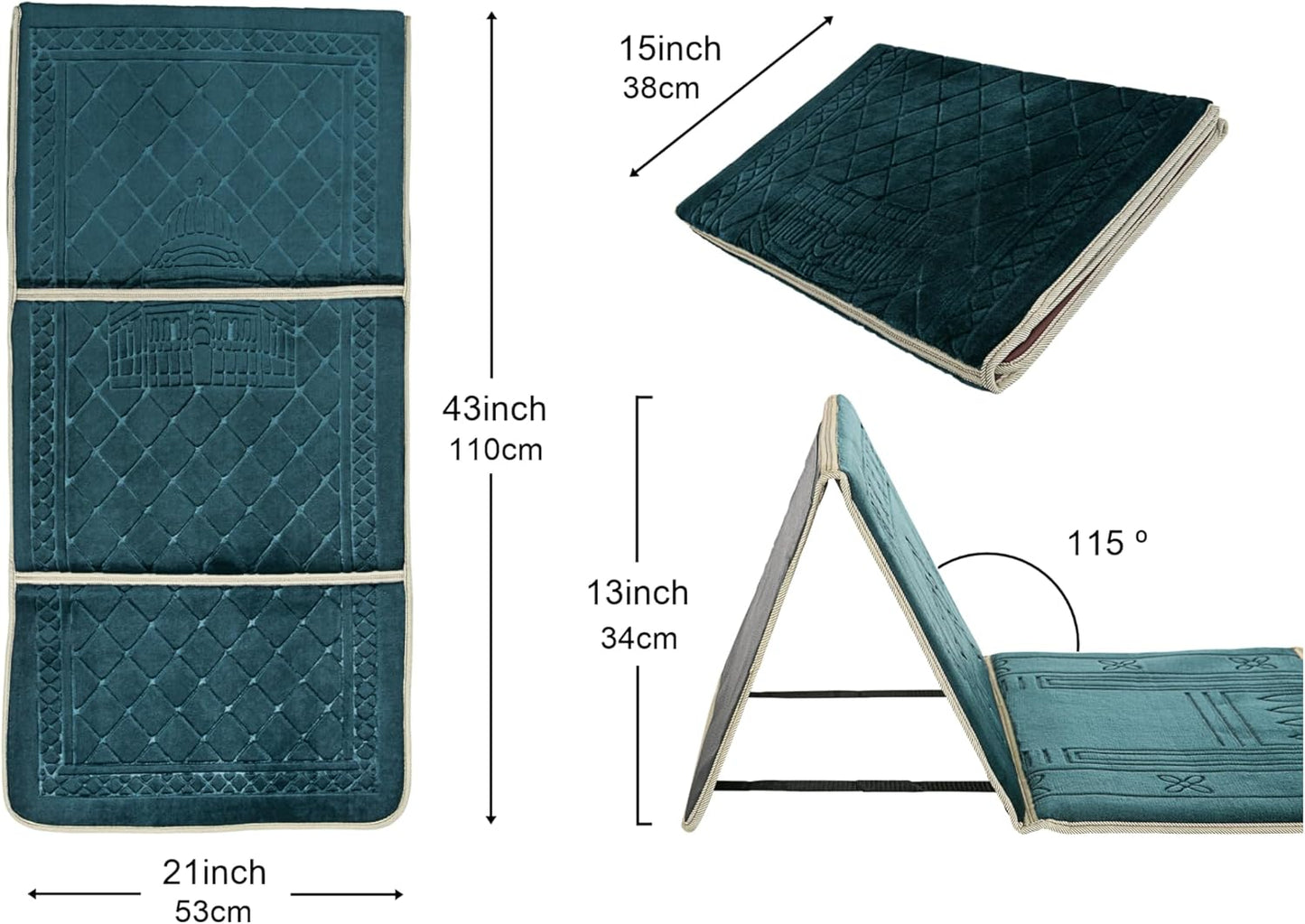 Prayer Mat With Back Support - Thick Padded Janamaz - Soft Foldable