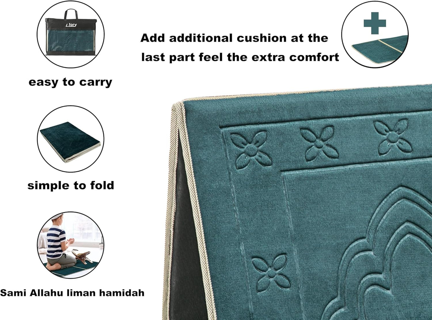 Prayer Mat With Back Support - Thick Padded Janamaz - Soft Foldable