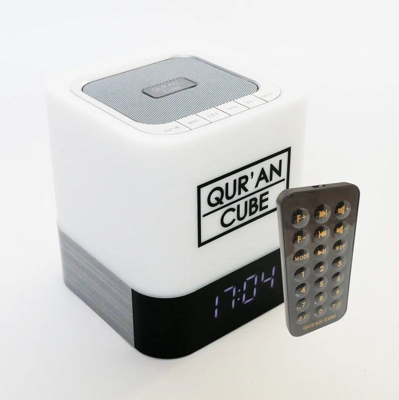 Quran Cube LED X – Smart LED Quran Speaker with 16 Colour Lights, Remote Control & 16 Reciters | Islamic Gift UK