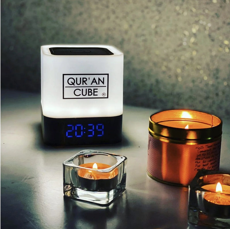 Quran Cube LED X – Smart LED Quran Speaker with 16 Colour Lights, Remote Control & 16 Reciters | Islamic Gift UK