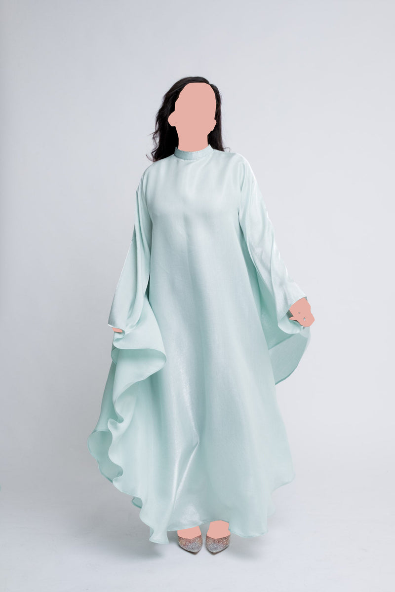 Luxury Kaftan With Rhinestone Collar – Icy Pistachio