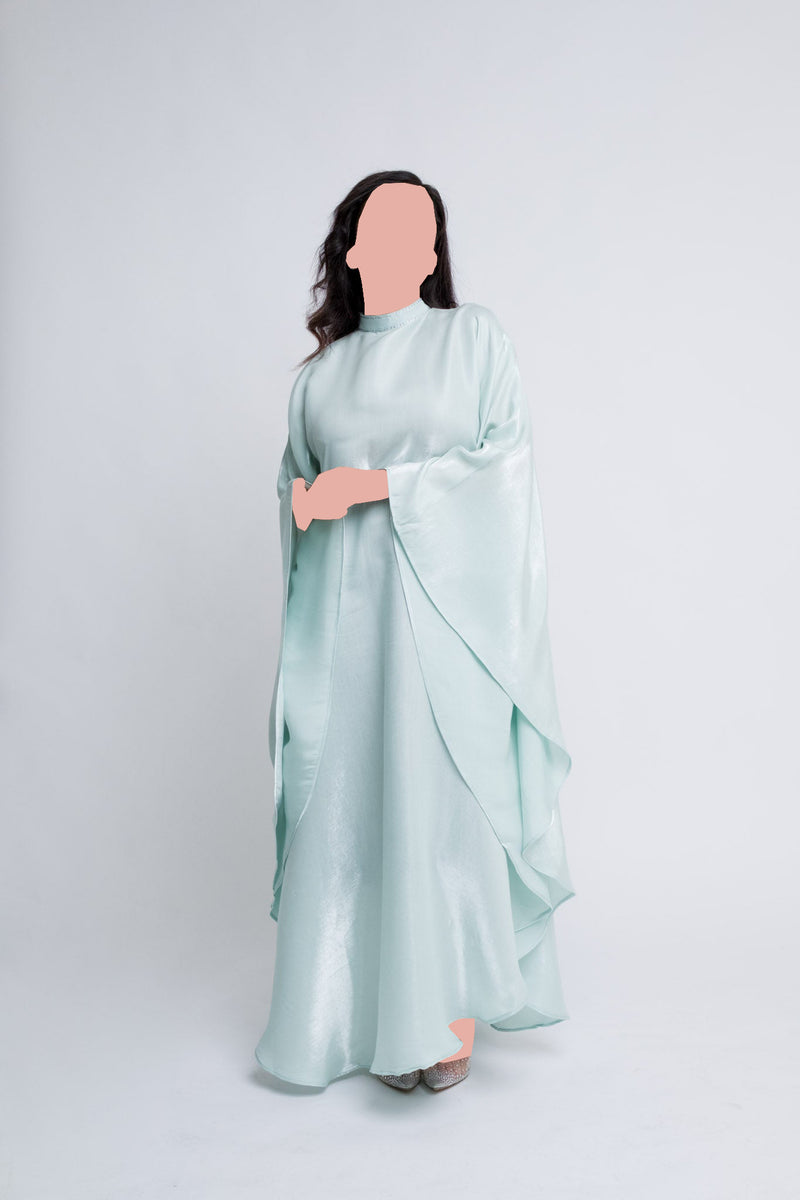 Luxury Kaftan With Rhinestone Collar – Icy Pistachio