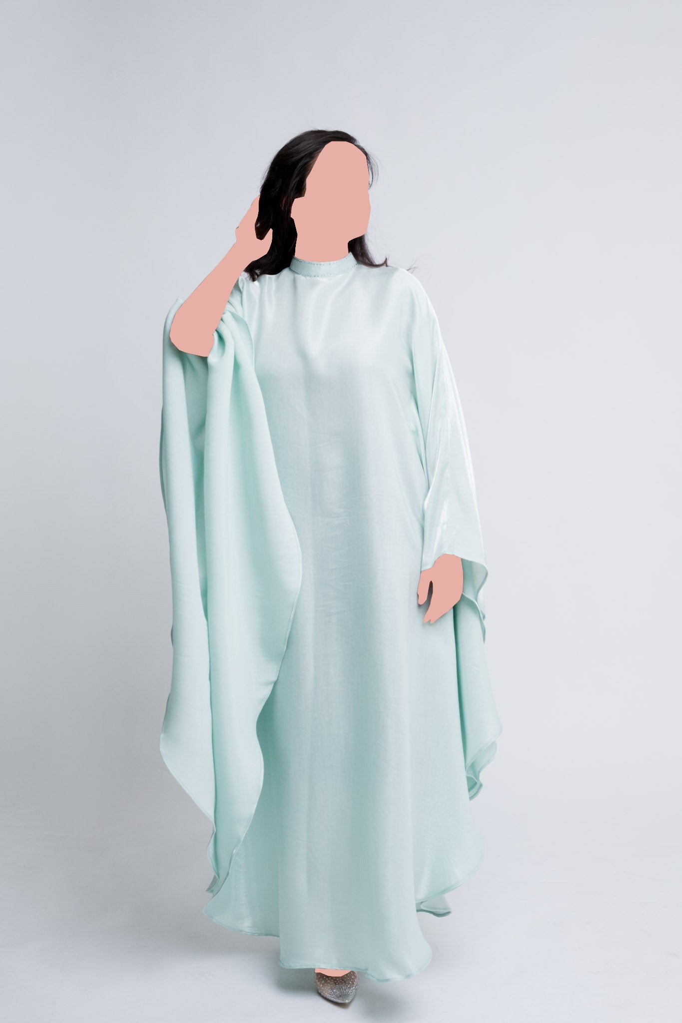 Luxury Kaftan With Rhinestone Collar – Icy Pistachio