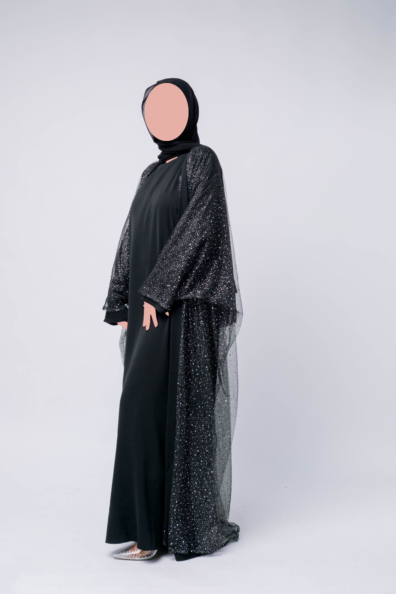 Luxury Three Piece Open Abaya Set – Black