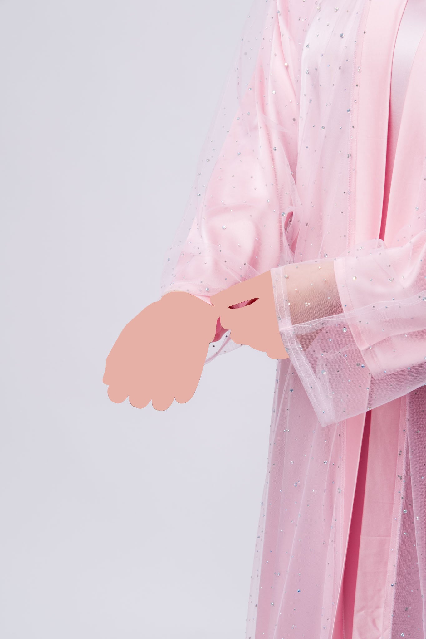 Luxury Three Piece Open Abaya Set – Pink