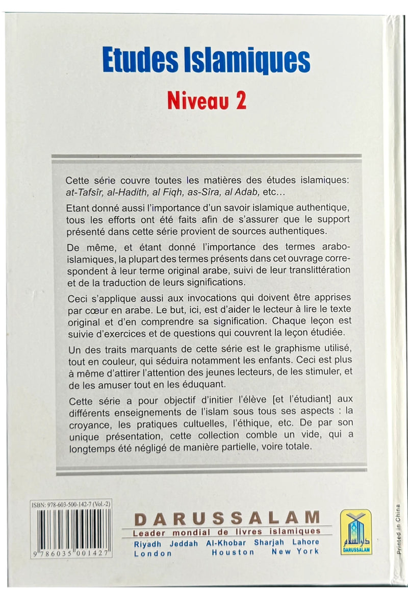Quatrième de couverture d'Études Islamiques Niveau 2, avec ISBN et description de la série Darussalam