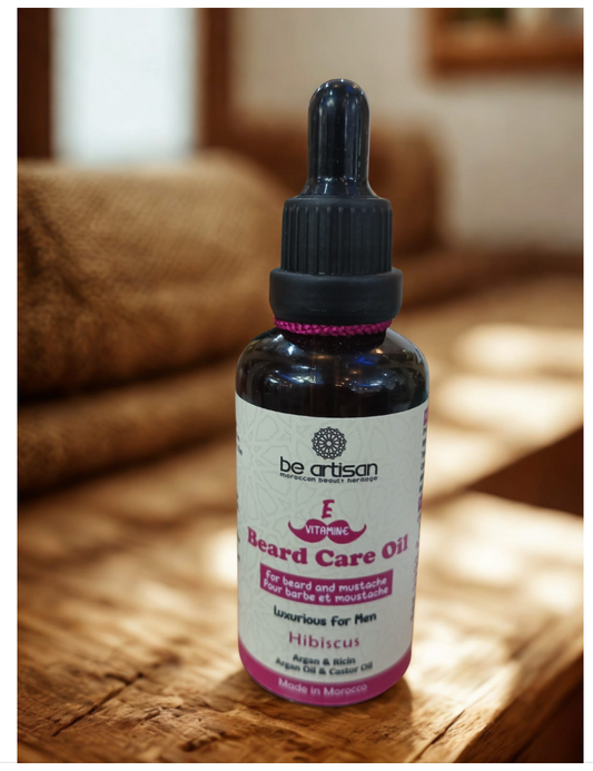 “Hibiscus Beard Care Oil 50ml – natural argan and castor oil beard oil for men”
