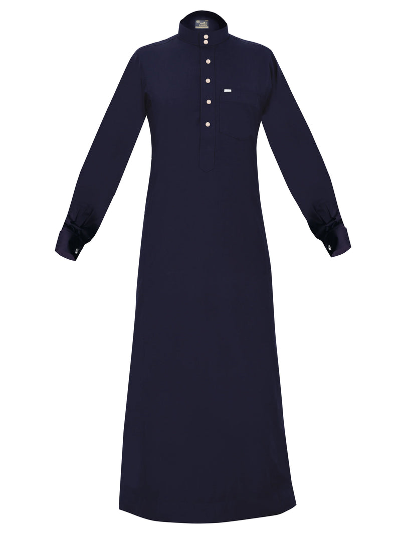 Cufflink Thobe – Traditional Arabian Garment with Cufflink Sleeves (Navy Blue)