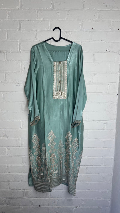 Mint Green Embroidered Ethnic Kurti