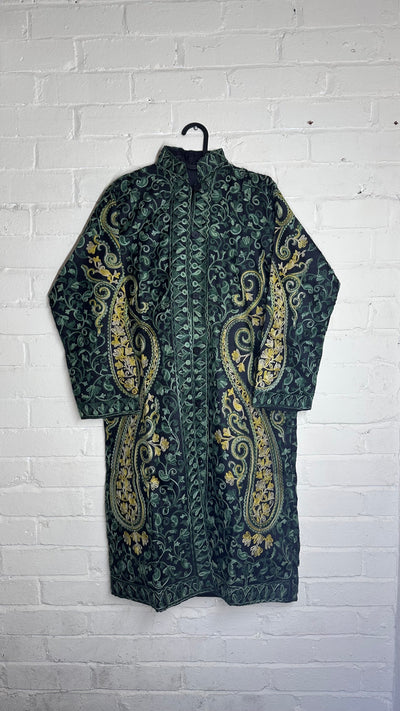 Dark Green Embroidered Ethnic Coat Kurti