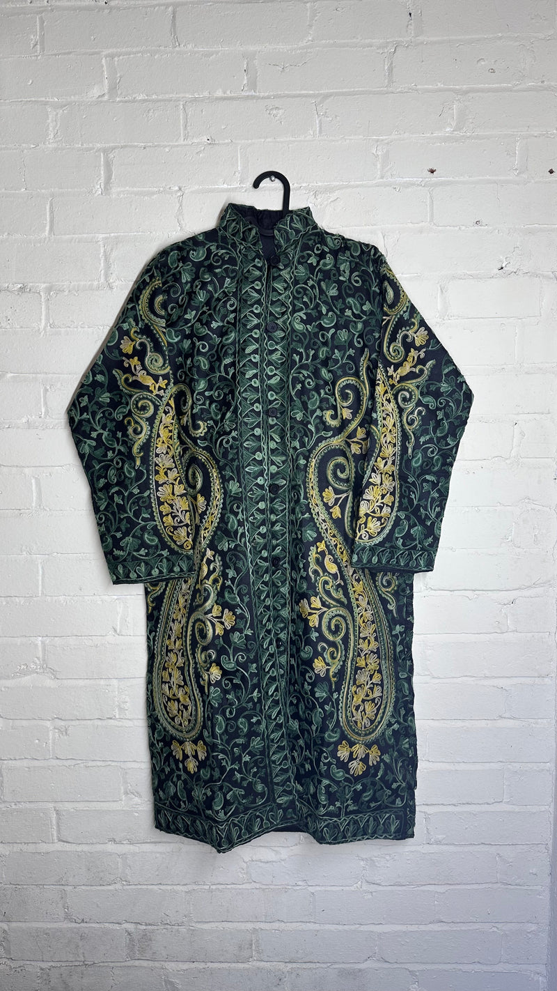 Dark Green Embroidered Ethnic Coat Kurti