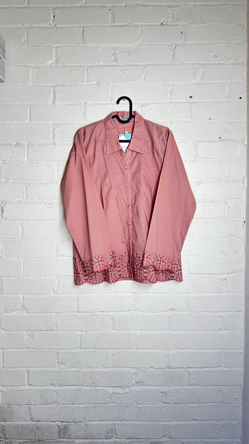 Pink Embroidered Casual Kurti Shirt