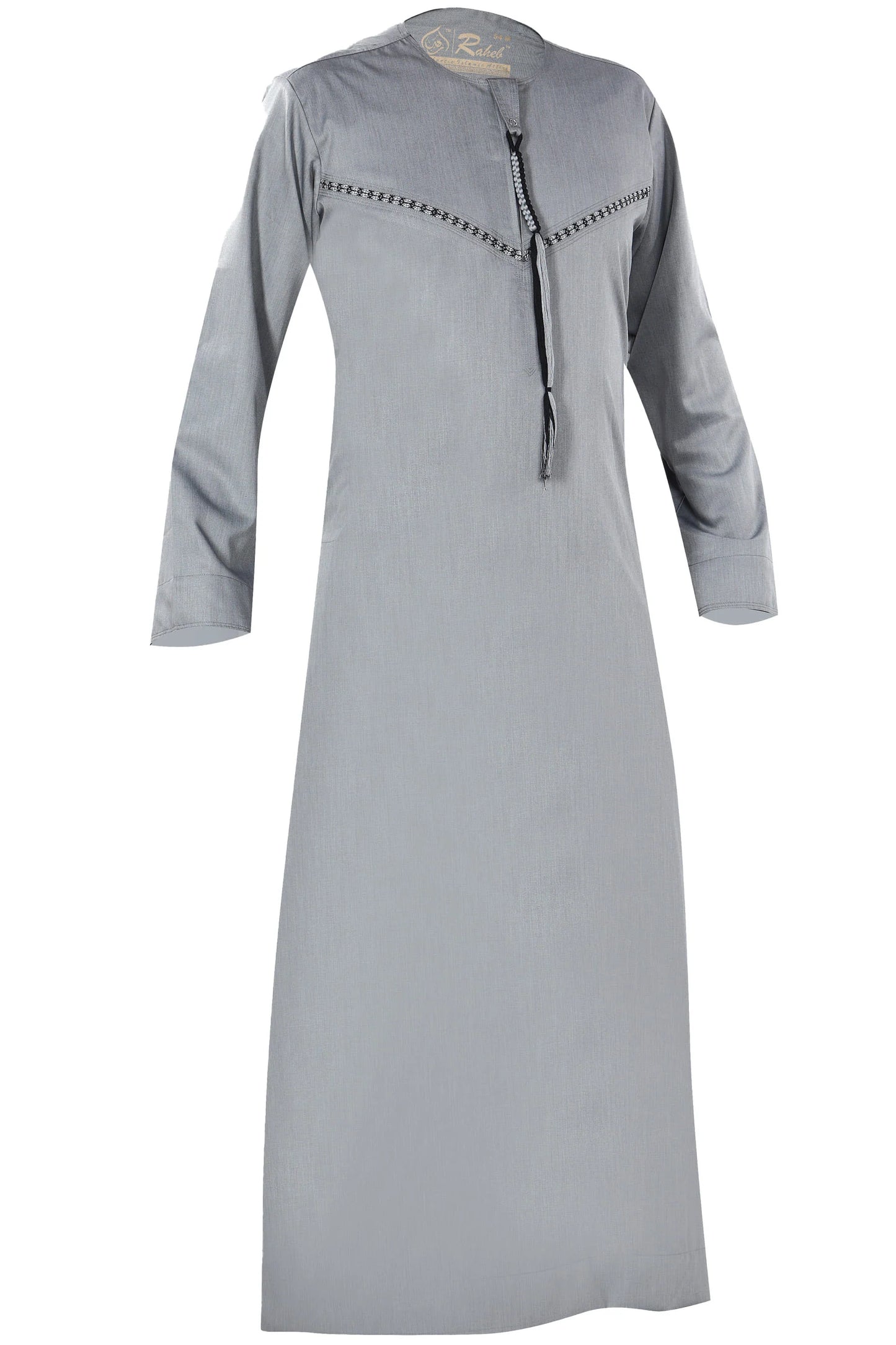Light Grey Omani Thobe – Embroidered Traditional Arabian Thawb with Tassel
