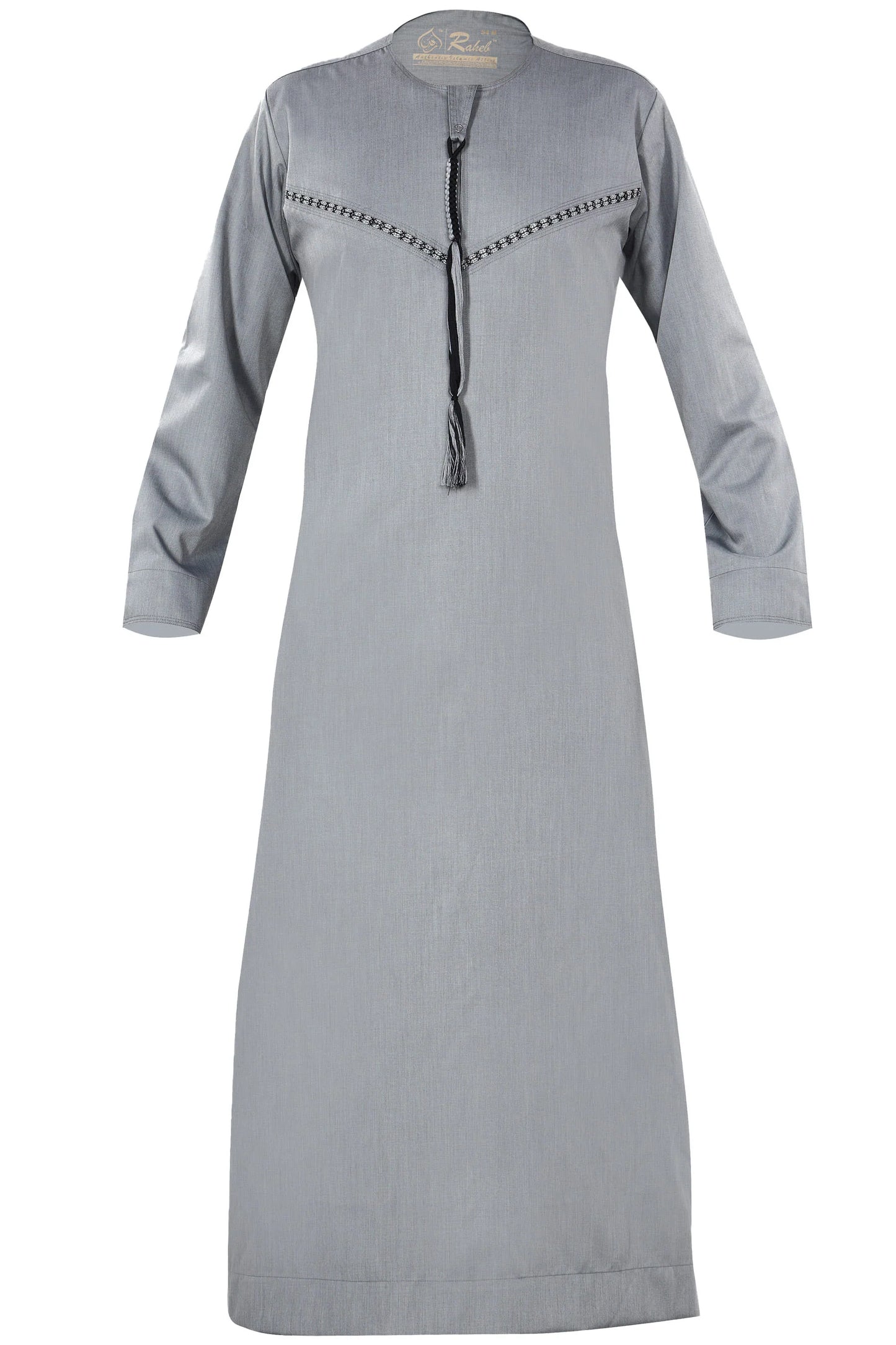 Light Grey Omani Thobe – Embroidered Traditional Arabian Thawb with Tassel