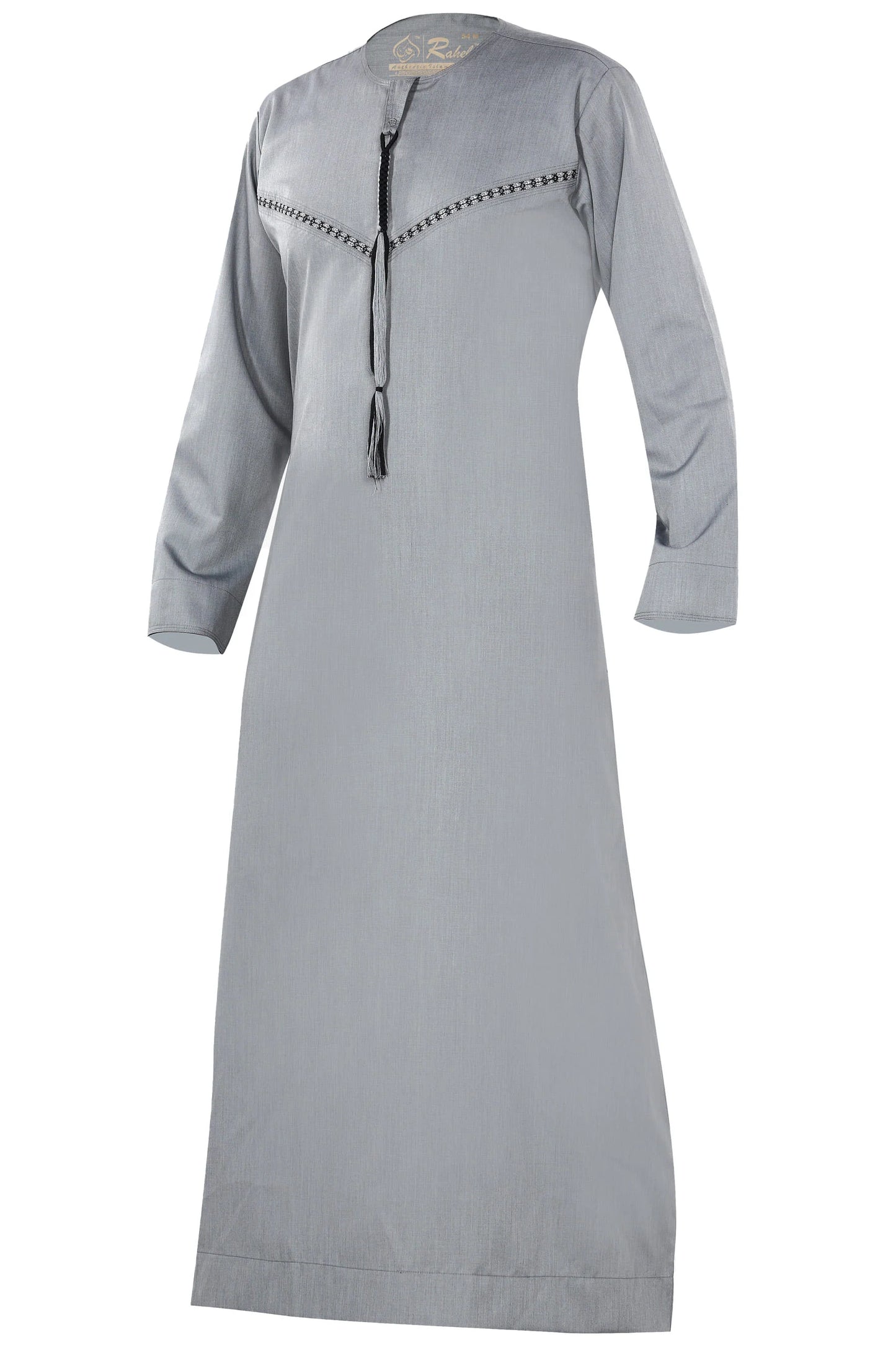 Light Grey Omani Thobe – Embroidered Traditional Arabian Thawb with Tassel