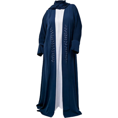 Luxury Embellished Open Abaya - Navy Blue