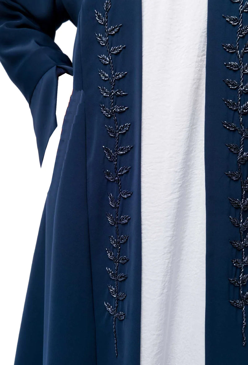 Luxury Embellished Open Abaya - Navy Blue