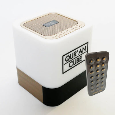 Quran Cube LED X – Smart LED Quran Speaker with 16 Colour Lights, Remote Control & 16 Reciters | Islamic Gift UK