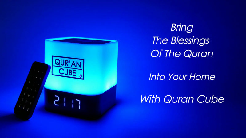 Quran Cube LED X – Smart LED Quran Speaker with 16 Colour Lights, Remote Control & 16 Reciters | Islamic Gift UK
