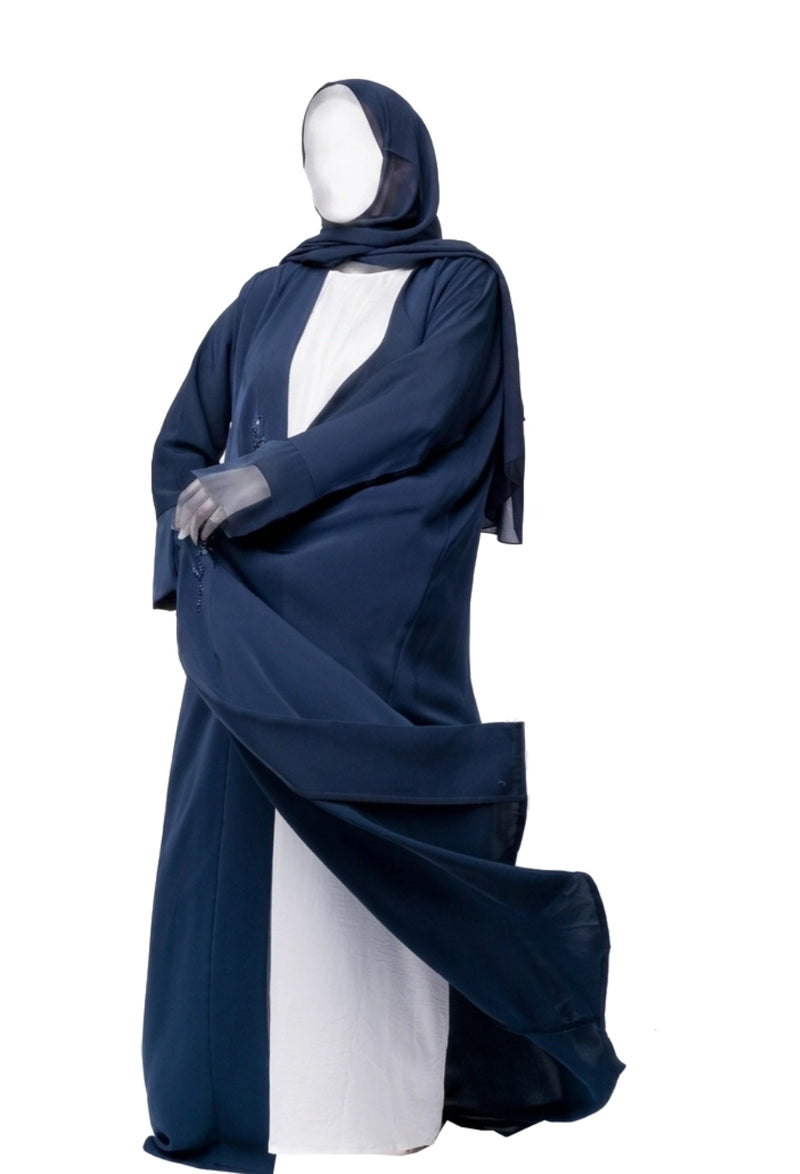 Luxury Embellished Open Abaya - Navy Blue