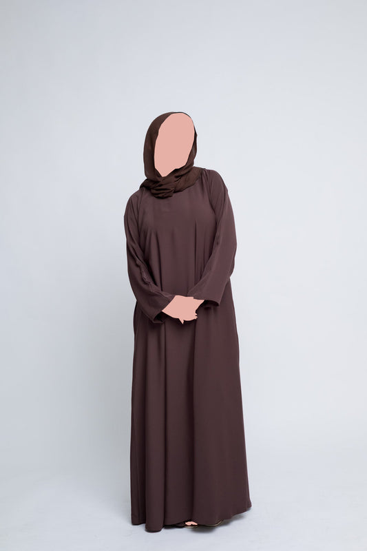 Everyday Closed Abaya With Pockets - Brown