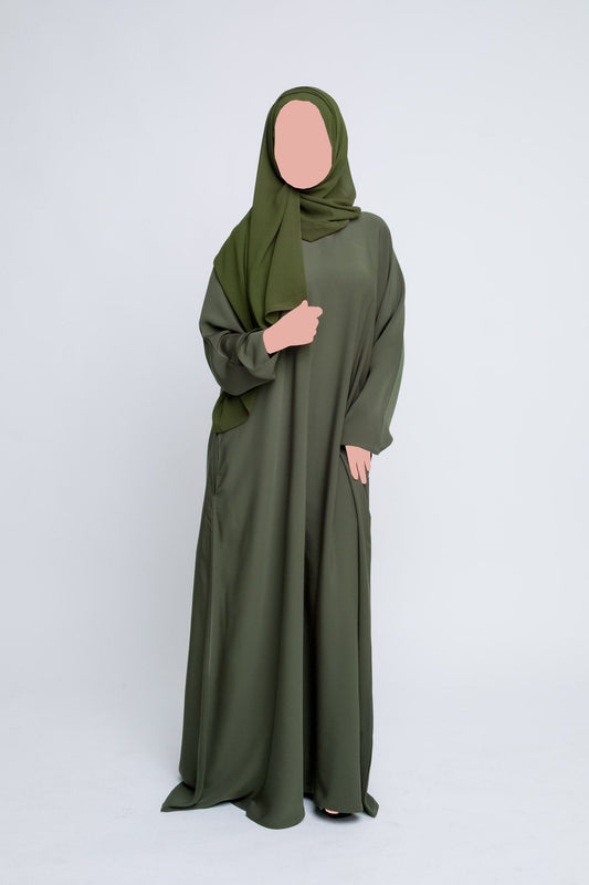 Everyday Closed Abaya With Pockets - Green