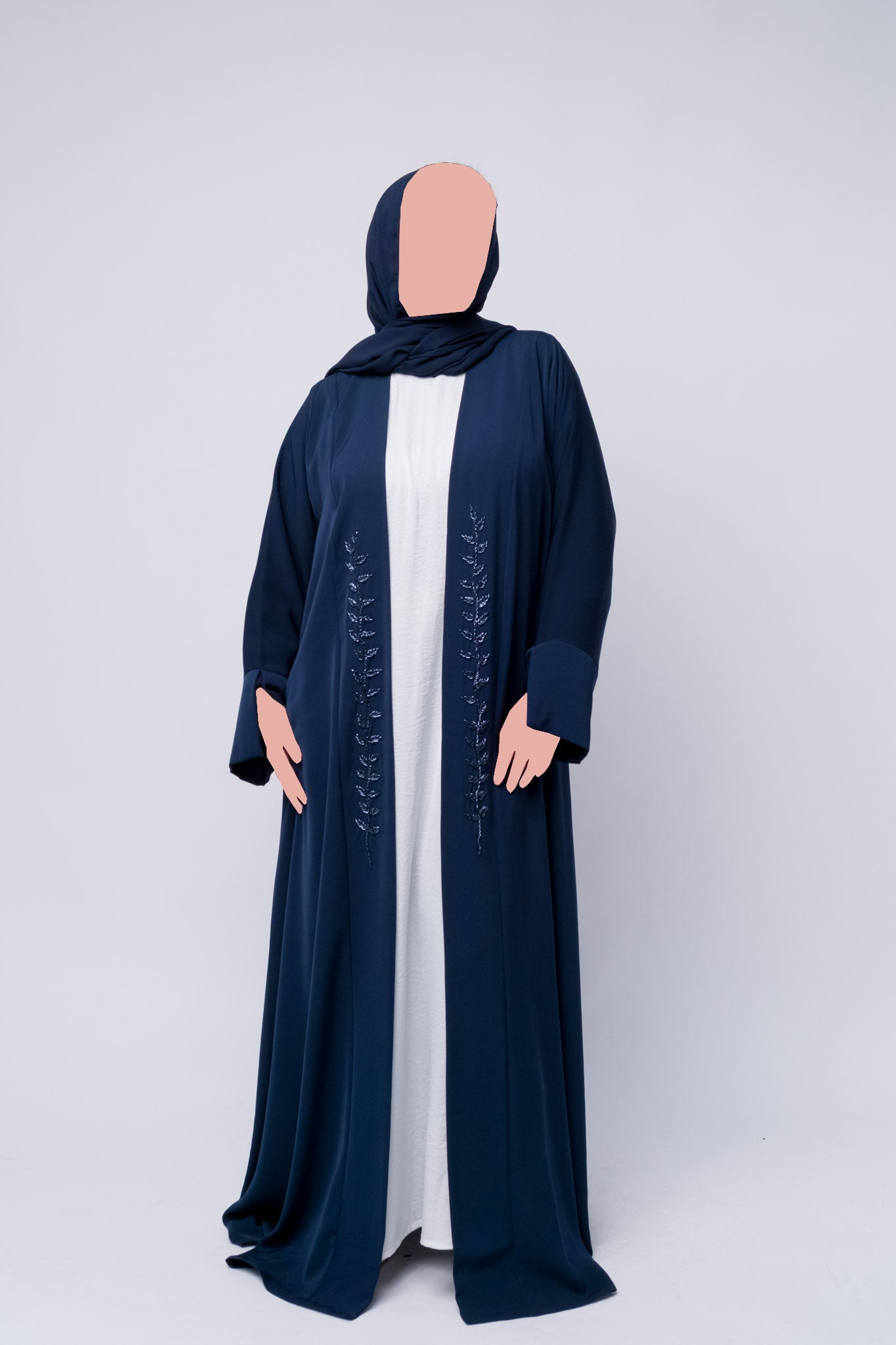 Luxury Embellished Open Abaya - Navy Blue