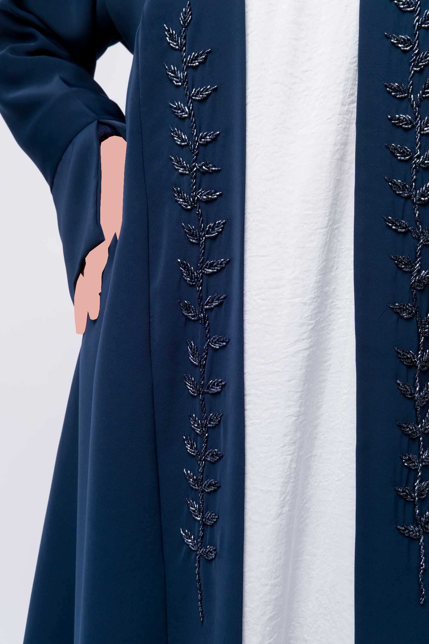Luxury Embellished Open Abaya - Navy Blue