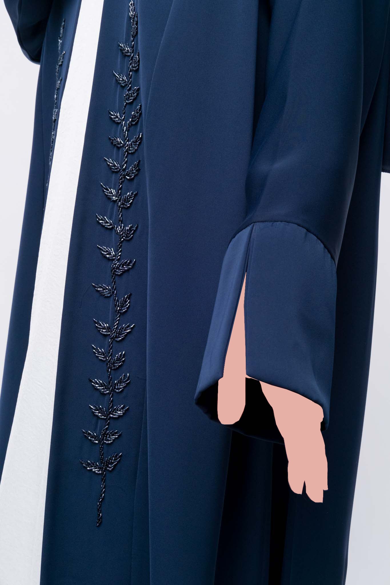 Luxury Embellished Open Abaya - Navy Blue