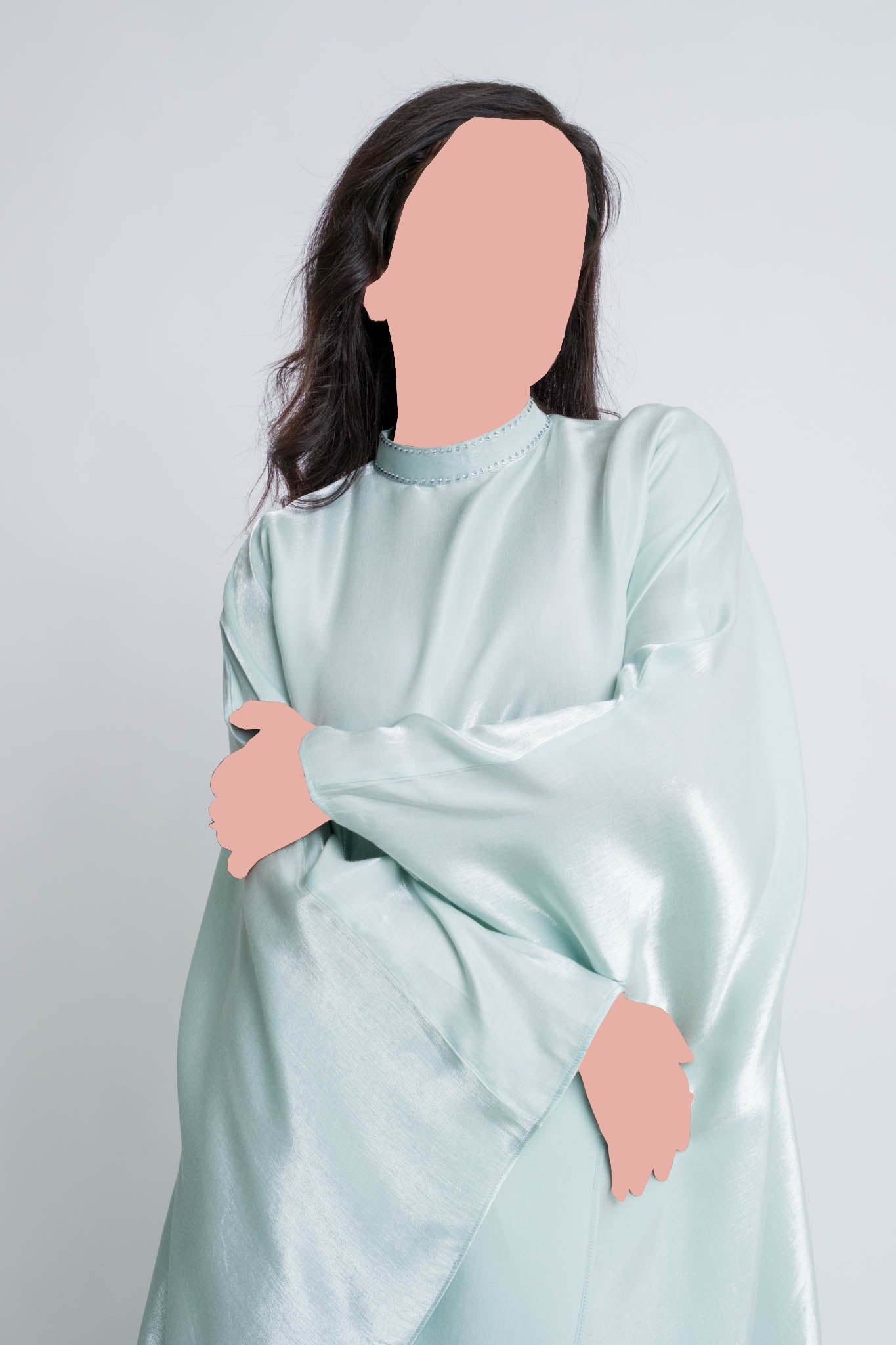 Luxury Kaftan With Rhinestone Collar – Icy Pistachio