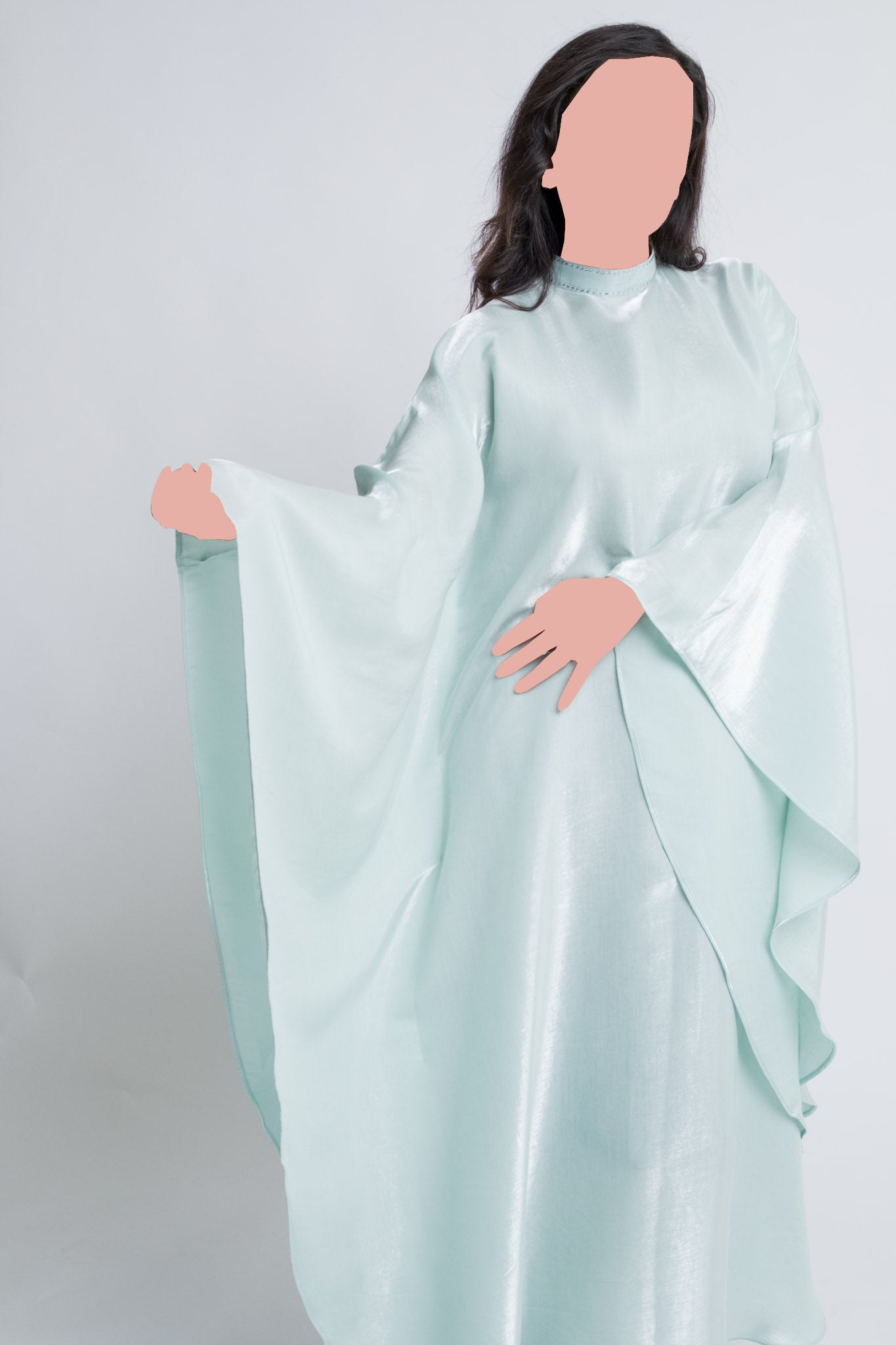 Luxury Kaftan With Rhinestone Collar – Icy Pistachio