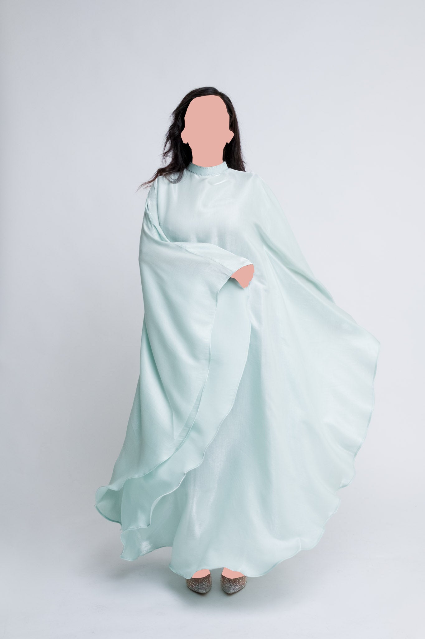 Luxury Kaftan With Rhinestone Collar – Icy Pistachio