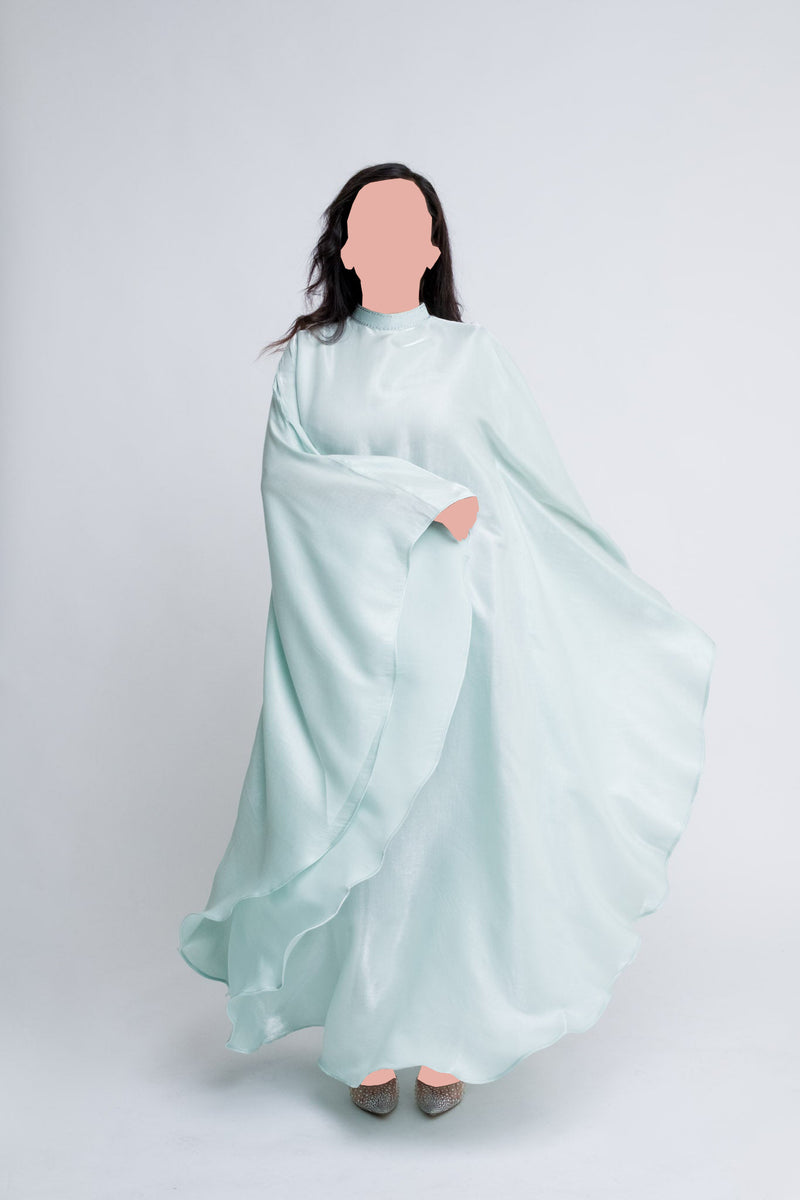 Luxury Kaftan With Rhinestone Collar – Icy Pistachio