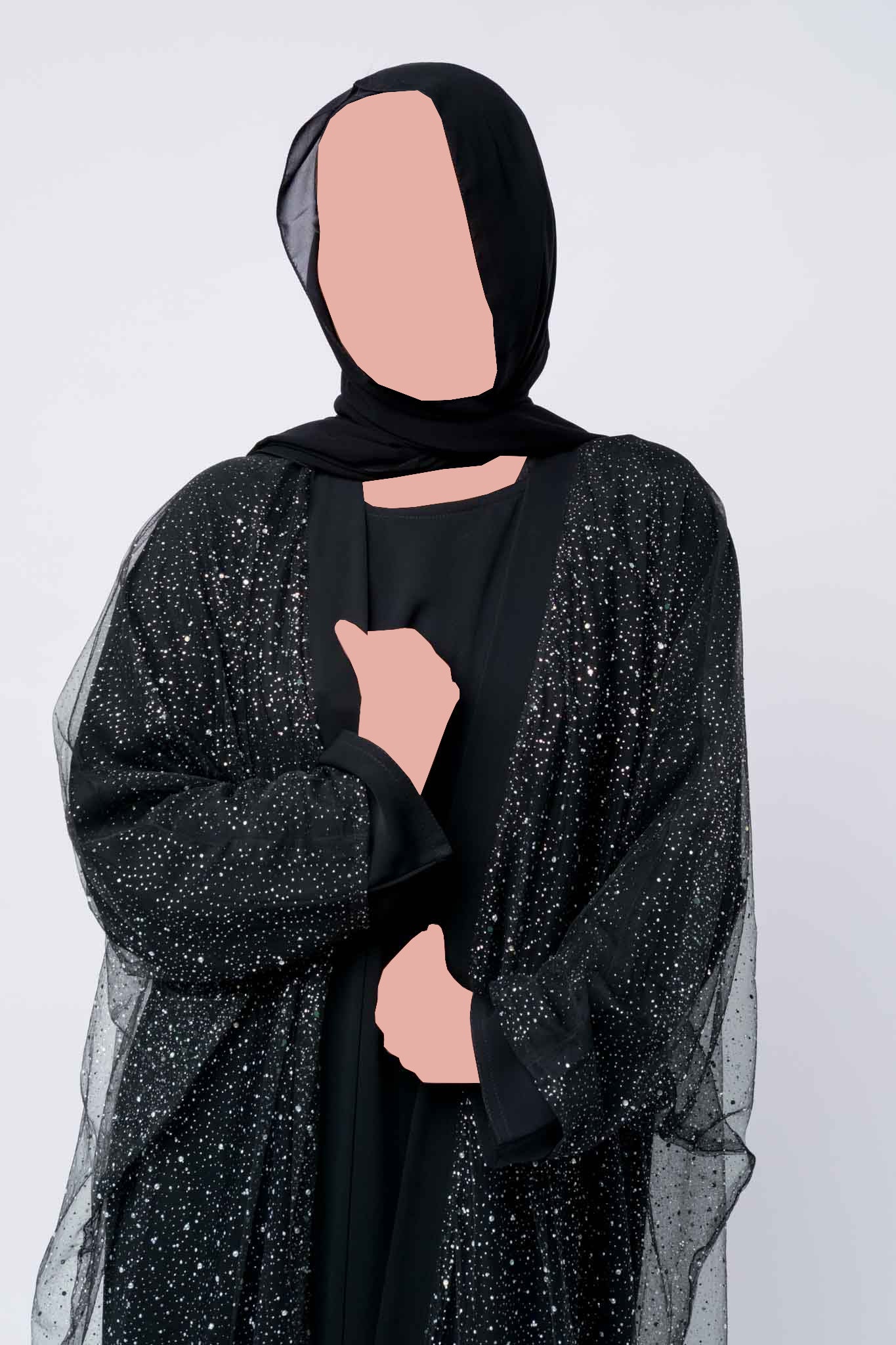 Luxury Three Piece Open Abaya Set – Black