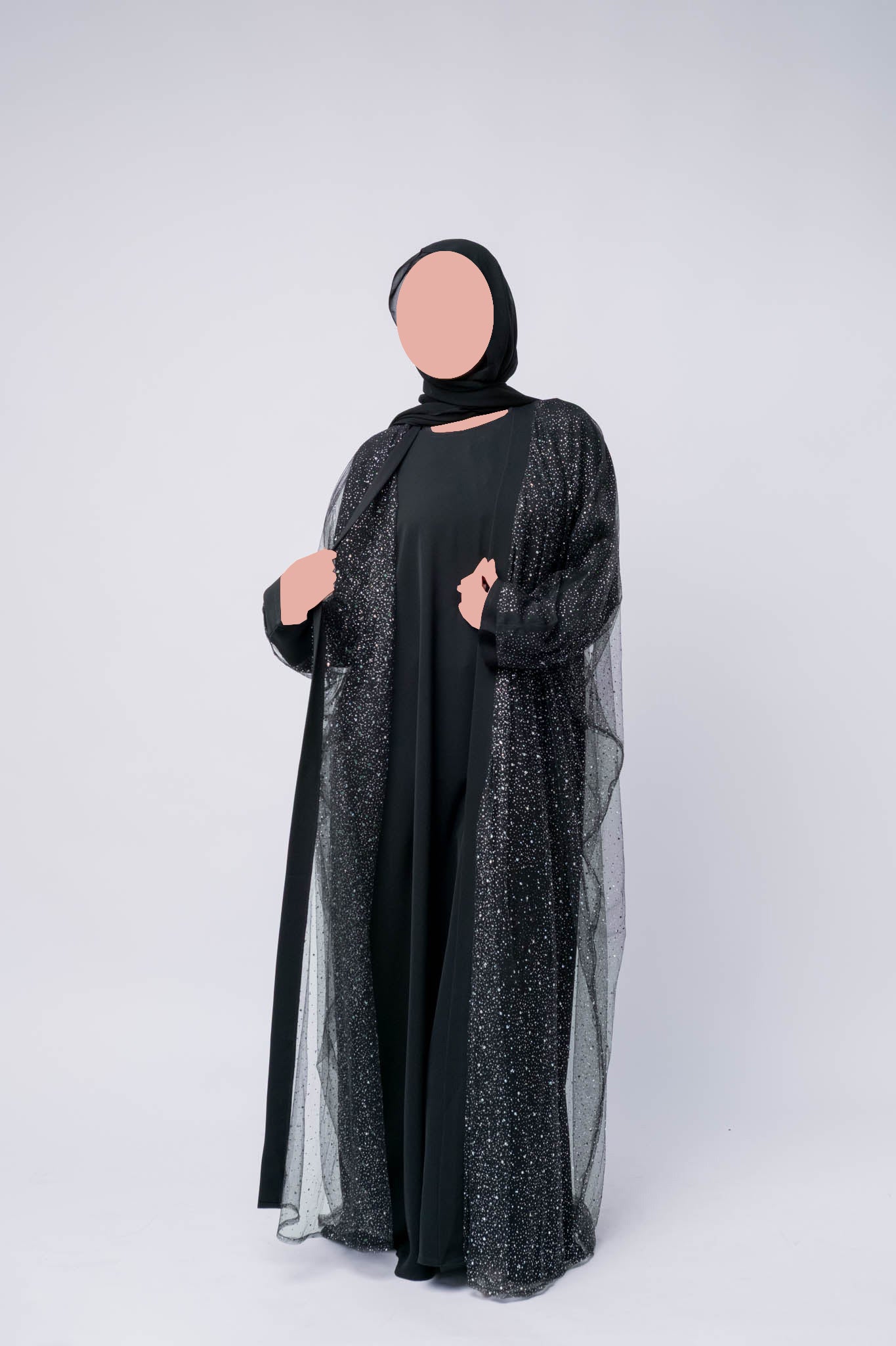 Luxury Three Piece Open Abaya Set – Black
