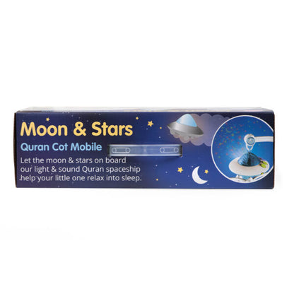 Box of Moon & Stars Quran Cot Mobile with space-themed design