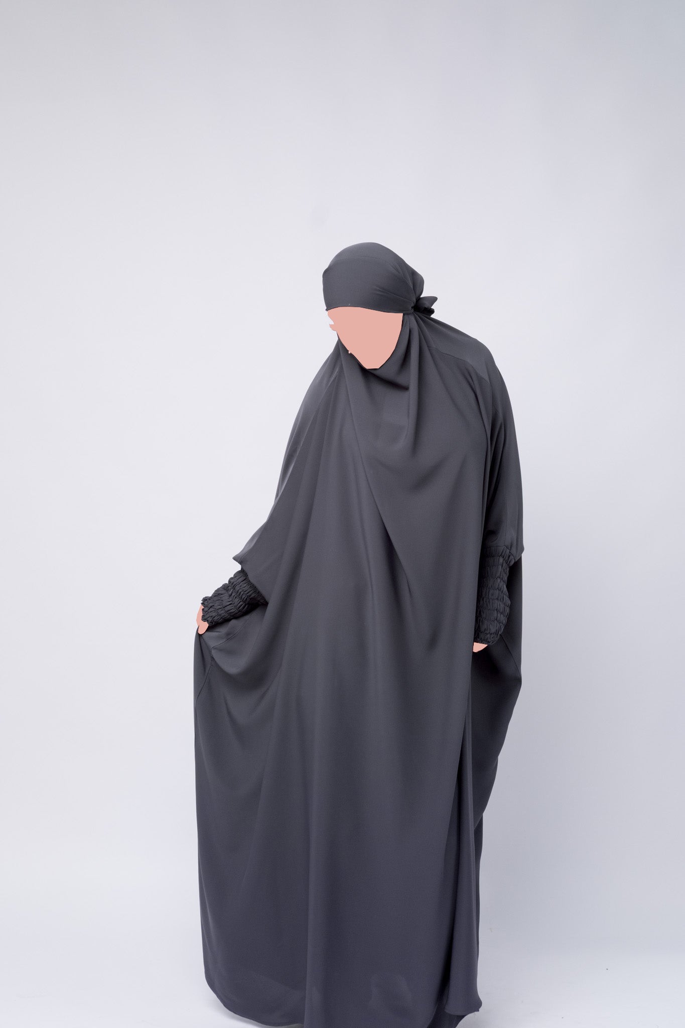 One Piece Full Length Jilbab/Prayer Abaya - Charcoal Grey