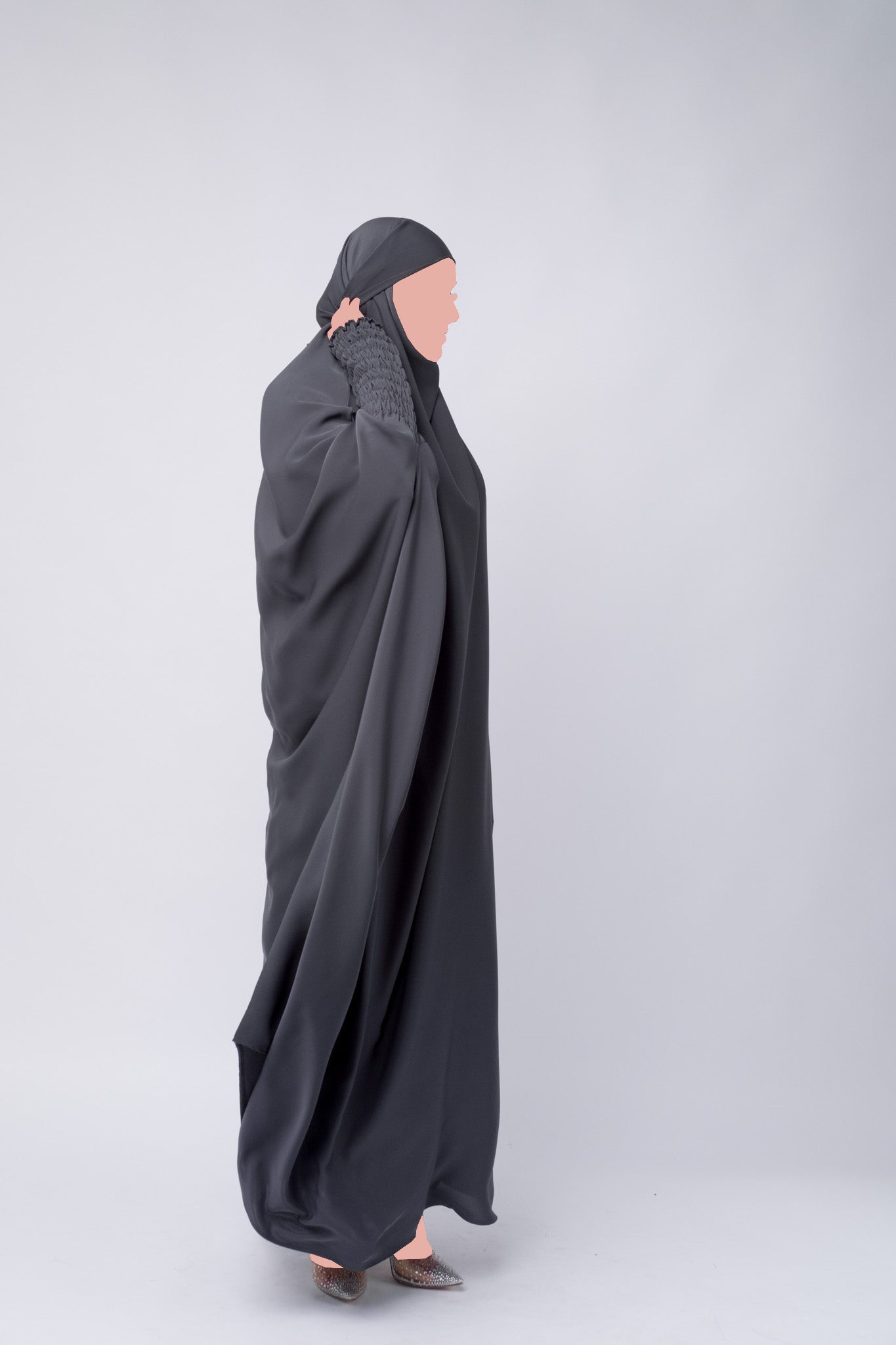 One Piece Full Length Jilbab/Prayer Abaya - Charcoal Grey