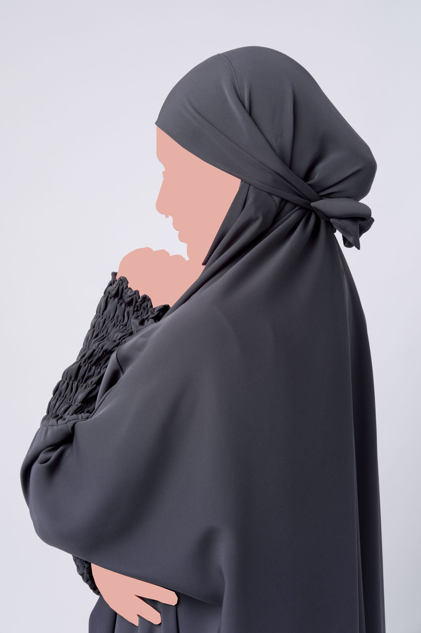 One Piece Full Length Jilbab/Prayer Abaya - Charcoal Grey